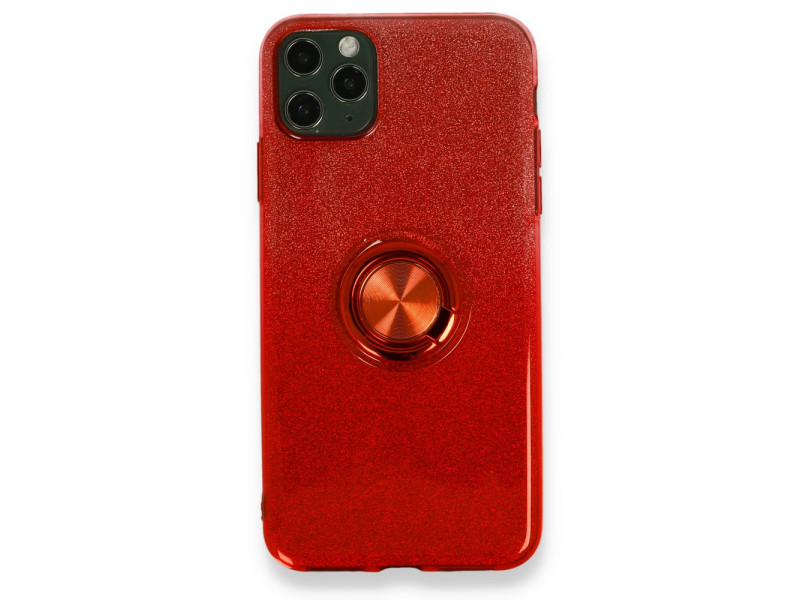 Newface iPhone 11 Pro Kılıf Simli Yüzüklü Silikon - Kırmızı