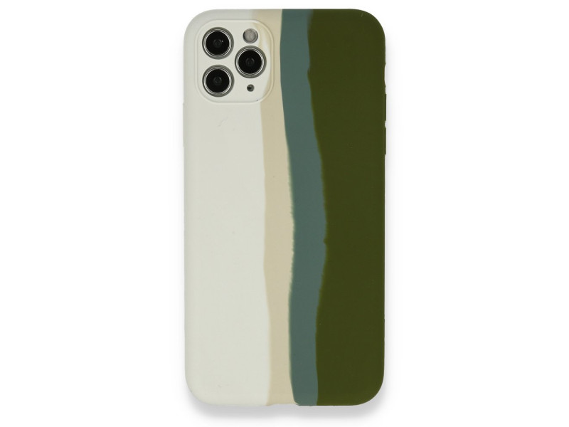Newface iPhone 11 Pro Max Kılıf Ebruli Lansman Silikon - Beyaz-Yeşil