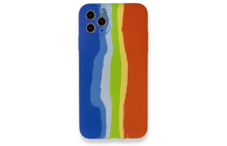 Newface iPhone 11 Pro Max Kılıf Ebruli Lansman Silikon - Mavi-Turuncu