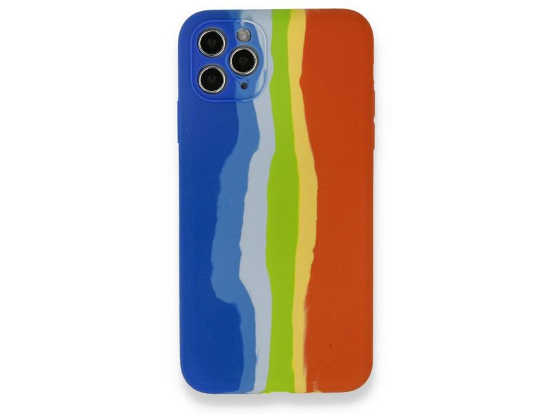 Newface iPhone 11 Pro Max Kılıf Ebruli Lansman Silikon - Mavi-Turuncu