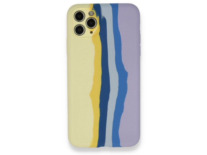 Newface iPhone 11 Pro Max Kılıf Ebruli Lansman Silikon - Sarı-Lila