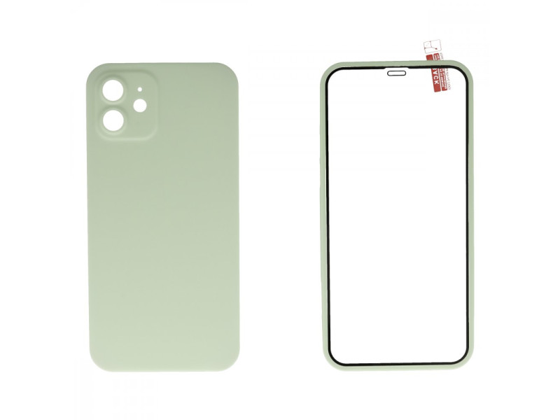 Newface iPhone 12 Kılıf 360 Mat Full Body Silikon Kapak - Açık Yeşil