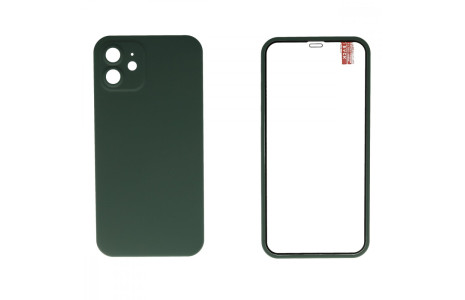 Newface iPhone 12 Kılıf 360 Mat Full Body Silikon Kapak - Koyu Yeşil