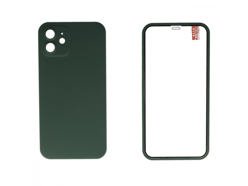 Newface iPhone 12 Kılıf 360 Mat Full Body Silikon Kapak - Koyu Yeşil