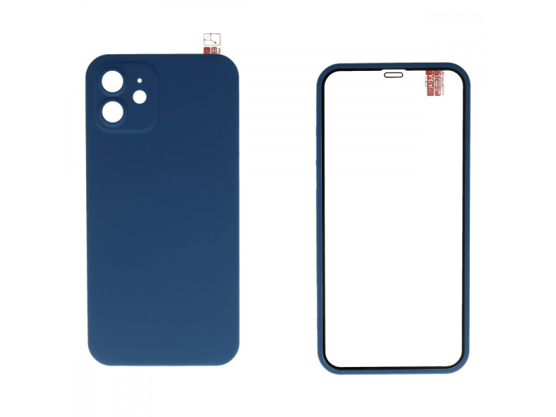 Newface iPhone 12 Kılıf 360 Mat Full Body Silikon Kapak - Mavi