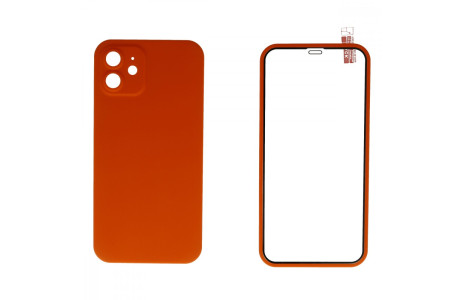Newface iPhone 12 Kılıf 360 Mat Full Body Silikon Kapak - Turuncu