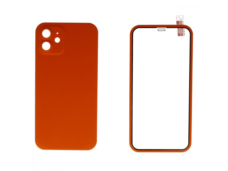 Newface iPhone 12 Kılıf 360 Mat Full Body Silikon Kapak - Turuncu