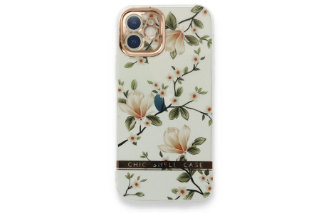 Newface iPhone 12 Kılıf Çiçekli Silikon - Gümüş