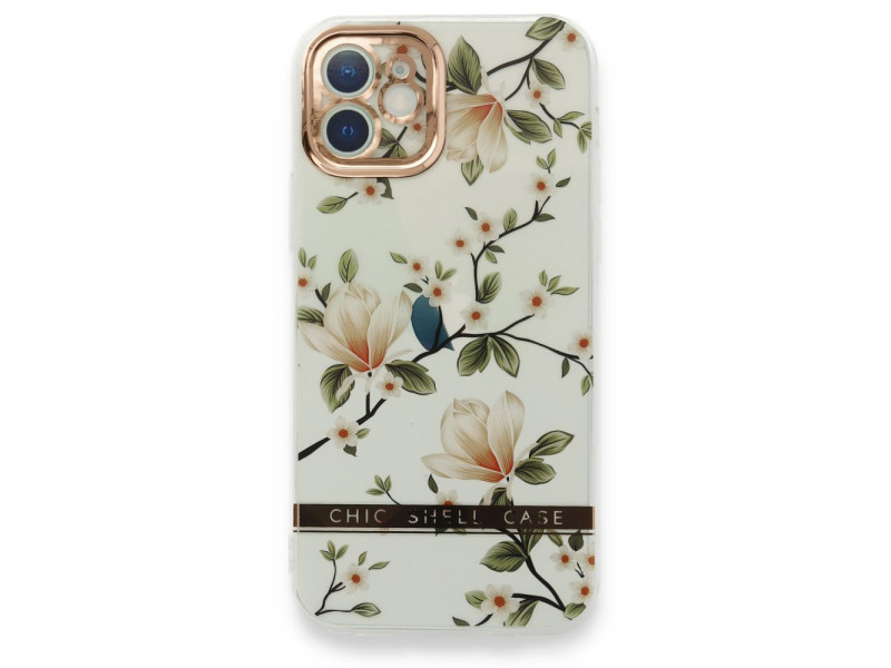 Newface iPhone 12 Kılıf Çiçekli Silikon - Gümüş