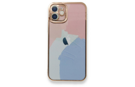 Newface iPhone 12 Kılıf Çiçekli Silikon - Pembe-Mavi