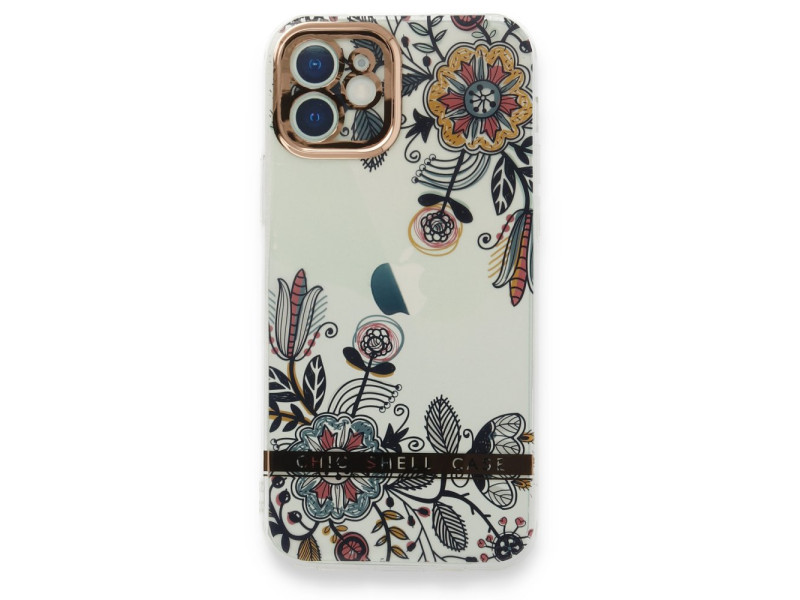 Newface iPhone 12 Kılıf Çiçekli Silikon - Siyah