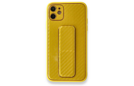 Newface iPhone 12 Kılıf Coco Karbon Standlı Kapak - Sarı