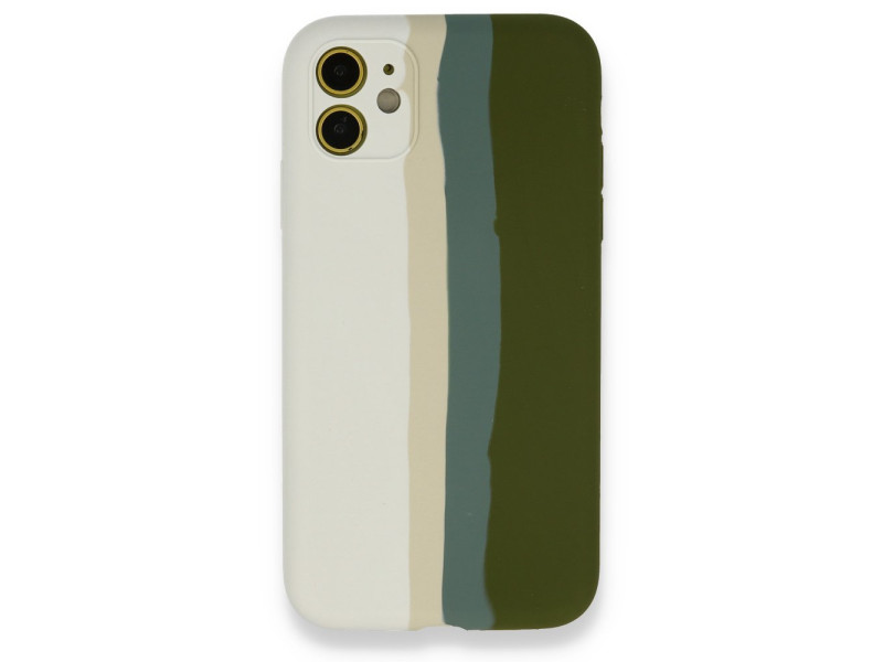 Newface iPhone 12 Kılıf Ebruli Lansman Silikon - Beyaz-Yeşil