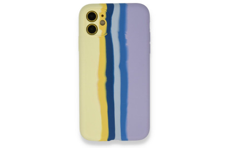 Newface iPhone 12 Kılıf Ebruli Lansman Silikon - Sarı-Lila