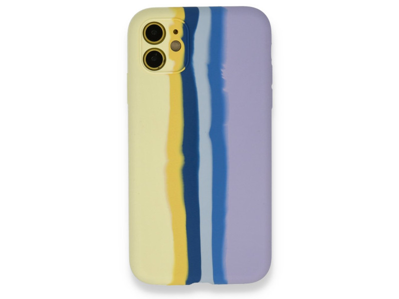Newface iPhone 12 Kılıf Ebruli Lansman Silikon - Sarı-Lila