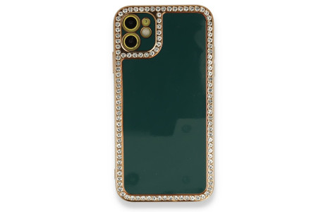 Newface iPhone 12 Kılıf Solo Taşlı Silikon - Koyu Yeşil