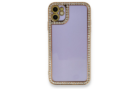 Newface iPhone 12 Kılıf Solo Taşlı Silikon - Lila