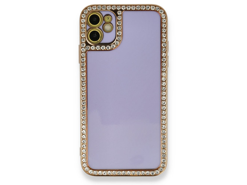 Newface iPhone 12 Kılıf Solo Taşlı Silikon - Lila