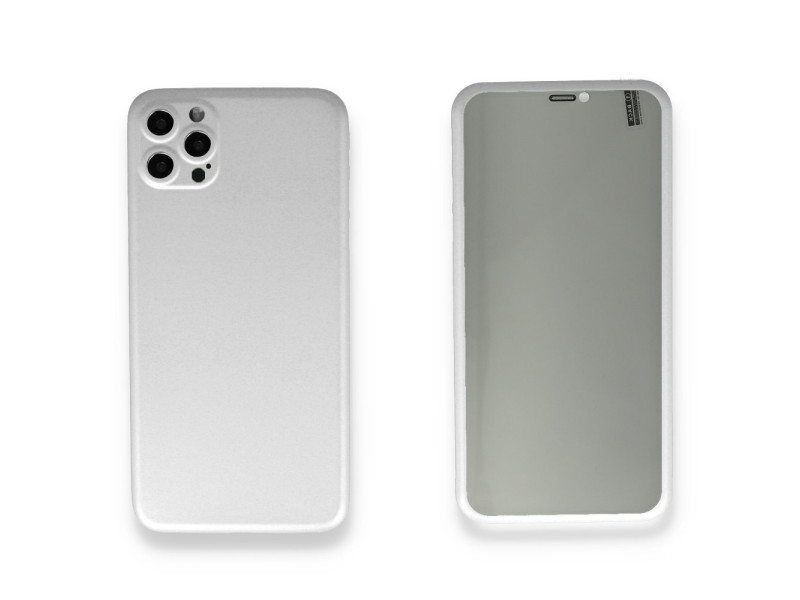 Newface iPhone 12 Pro Kılıf 360 Hayalet Full Body Silikon Kapak - Beyaz