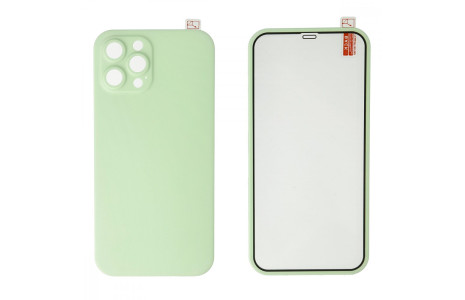 Newface iPhone 12 Pro Kılıf 360 Mat Full Body Silikon Kapak - Açık Yeşil