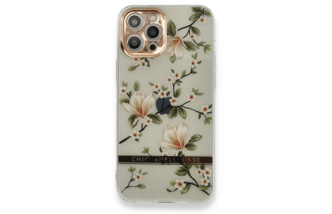 Newface iPhone 12 Pro Kılıf Çiçekli Silikon - Gümüş