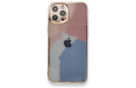 Newface iPhone 12 Pro Kılıf Çiçekli Silikon - Pembe-Mavi