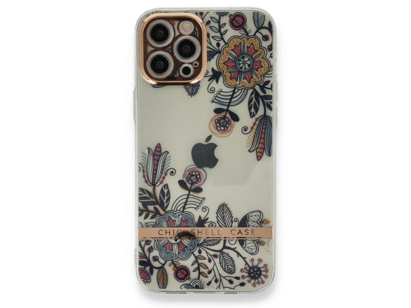 Newface iPhone 12 Pro Kılıf Çiçekli Silikon - Siyah