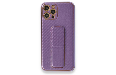 Newface iPhone 12 Pro Kılıf Coco Karbon Standlı Kapak - Mor