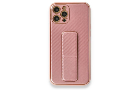 Newface iPhone 12 Pro Kılıf Coco Karbon Standlı Kapak - Pembe