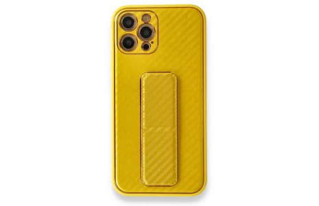 Newface iPhone 12 Pro Kılıf Coco Karbon Standlı Kapak - Sarı