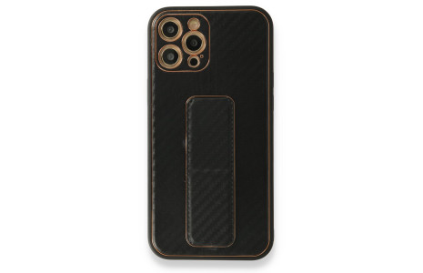 Newface iPhone 12 Pro Kılıf Coco Karbon Standlı Kapak - Siyah