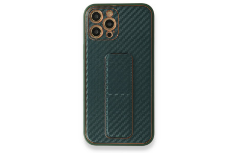 Newface iPhone 12 Pro Kılıf Coco Karbon Standlı Kapak - Yeşil