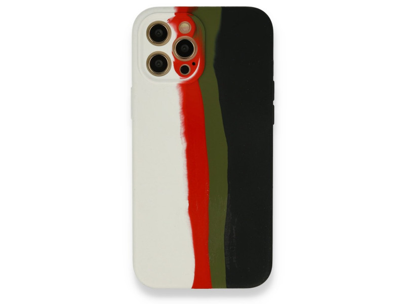 Newface iPhone 12 Pro Kılıf Ebruli Lansman Silikon - Beyaz-Siyah