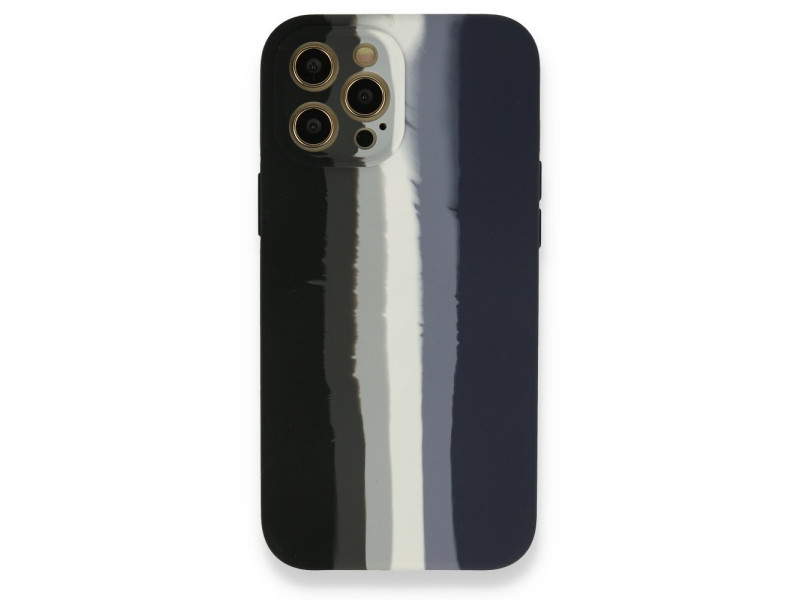 Newface iPhone 12 Pro Kılıf Ebruli Lansman Silikon - Siyah-Lacivert