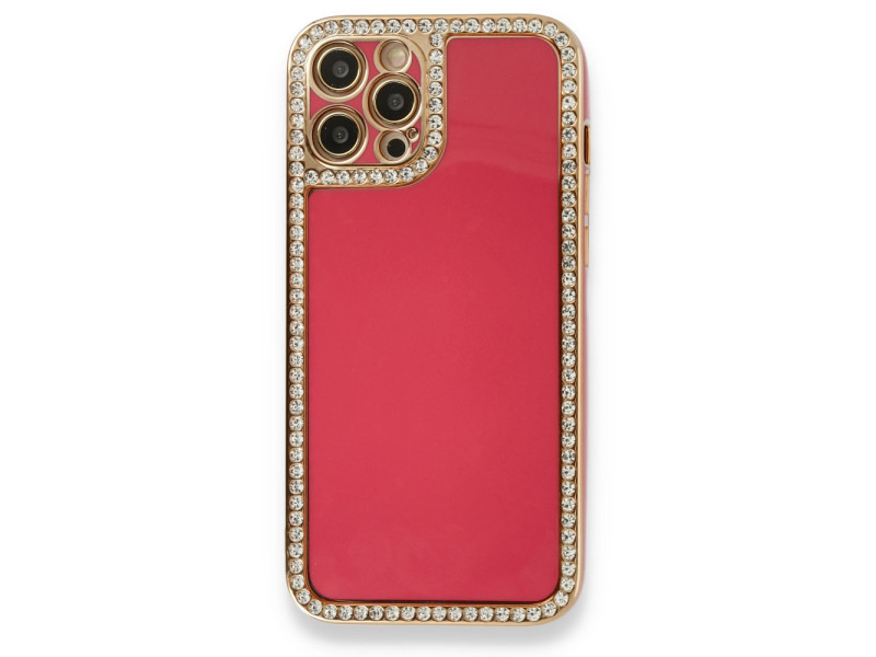 Newface iPhone 12 Pro Kılıf Solo Taşlı Silikon - Pembe
