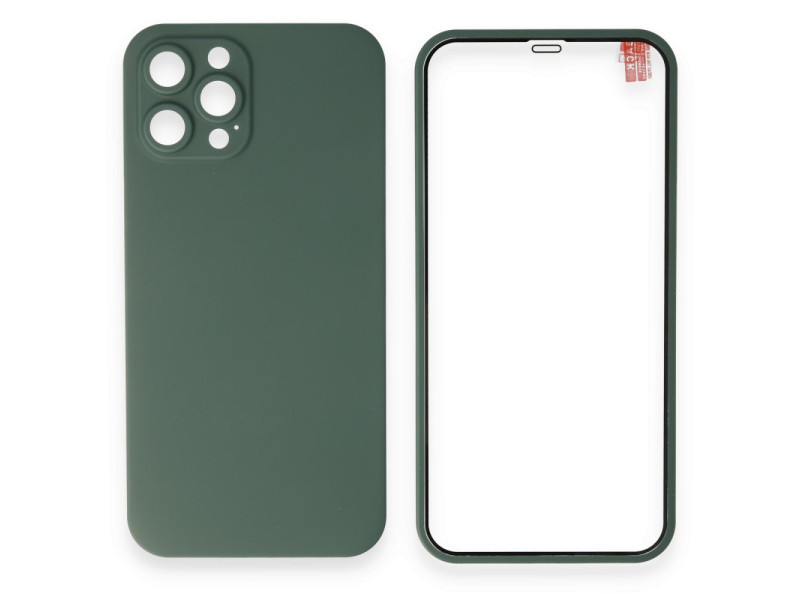 Newface iPhone 12 Pro Max Kılıf 360 Hayalet Full Body Silikon Kapak - Yeşil