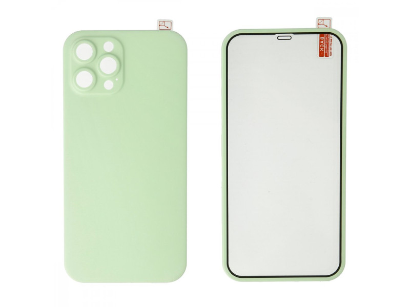 Newface iPhone 12 Pro Max Kılıf 360 Mat Full Body Silikon Kapak - Açık Yeşil