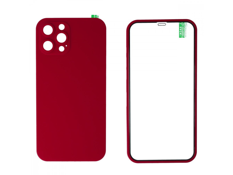 Newface iPhone 12 Pro Max Kılıf 360 Mat Full Body Silikon Kapak - Kırmızı