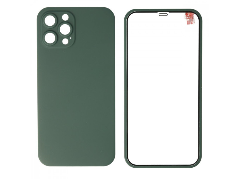 Newface iPhone 12 Pro Max Kılıf 360 Mat Full Body Silikon Kapak - Koyu Yeşil