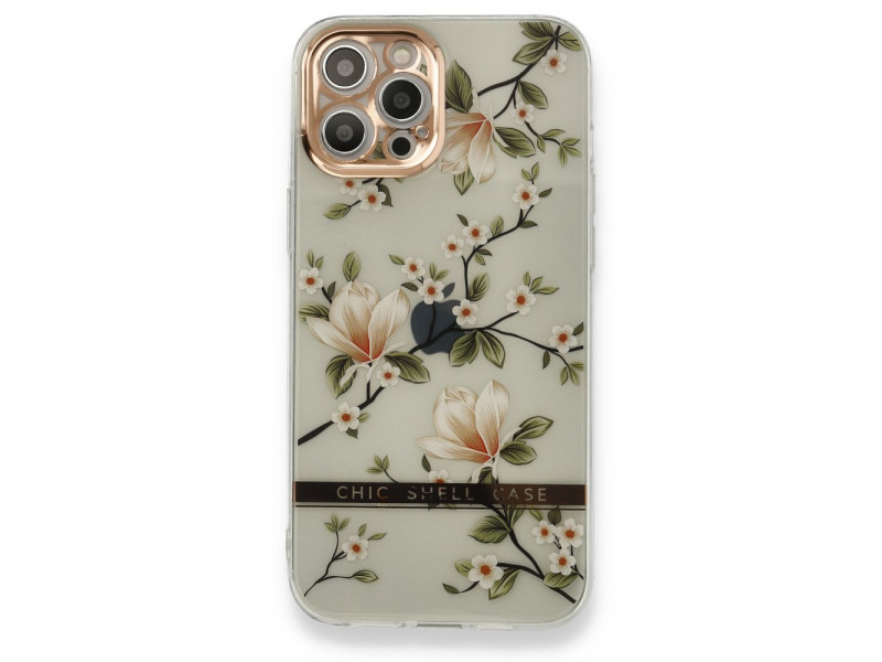 Newface iPhone 12 Pro Max Kılıf Çiçekli Silikon - Gümüş