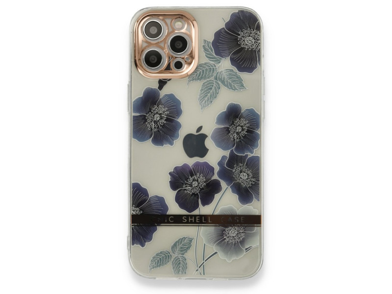 Newface iPhone 12 Pro Max Kılıf Çiçekli Silikon - Mor