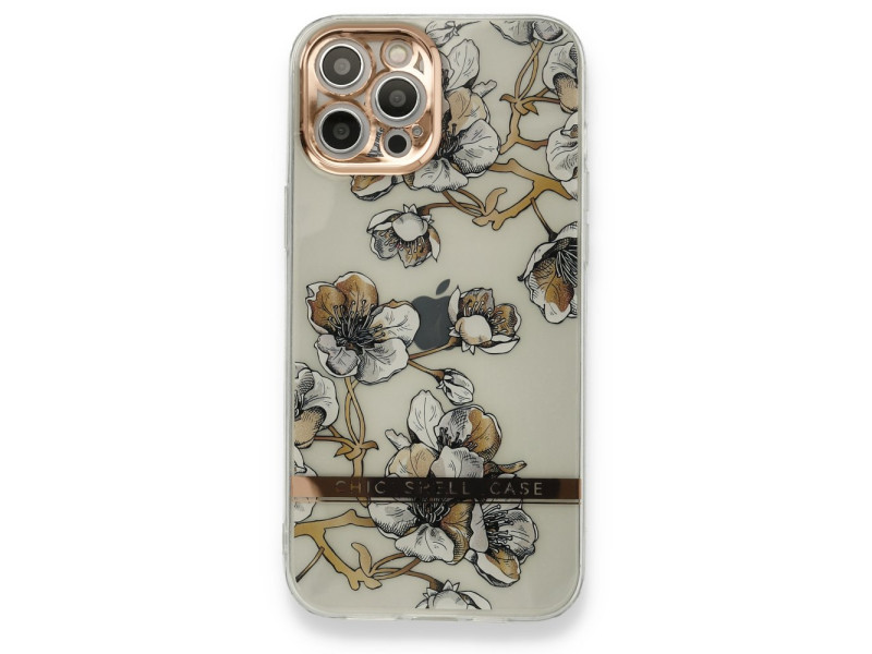 Newface iPhone 12 Pro Max Kılıf Çiçekli Silikon - Pudra