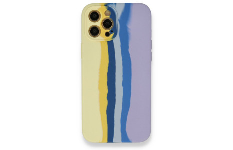 Newface iPhone 12 Pro Max Kılıf Ebruli Lansman Silikon - Sarı-Lila