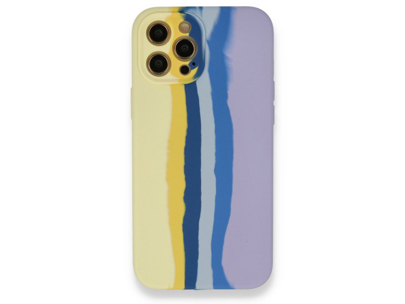 Newface iPhone 12 Pro Max Kılıf Ebruli Lansman Silikon - Sarı-Lila