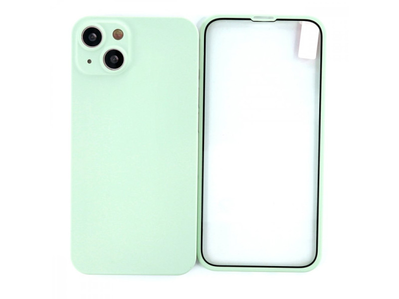 Newface iPhone 13 Kılıf 360 Mat Full Body Silikon Kapak - Açık Yeşil