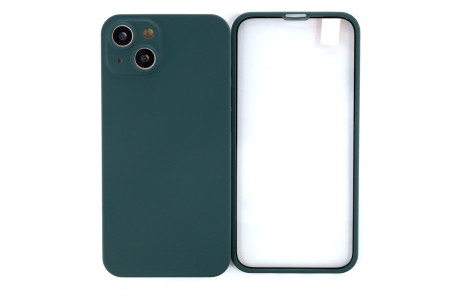 Newface iPhone 13 Kılıf 360 Mat Full Body Silikon Kapak - Koyu Yeşil