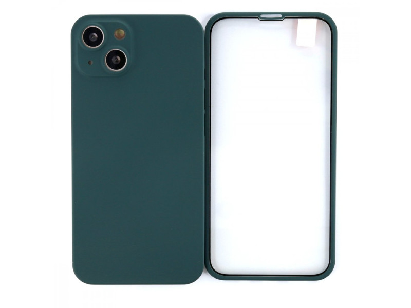 Newface iPhone 13 Kılıf 360 Mat Full Body Silikon Kapak - Koyu Yeşil