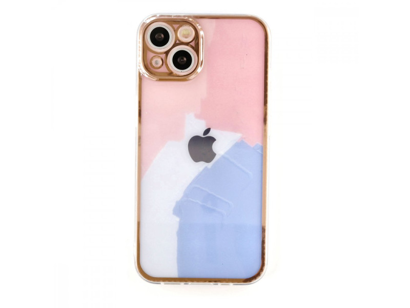 Newface iPhone 13 Kılıf Çiçekli Silikon - Pembe-Mavi