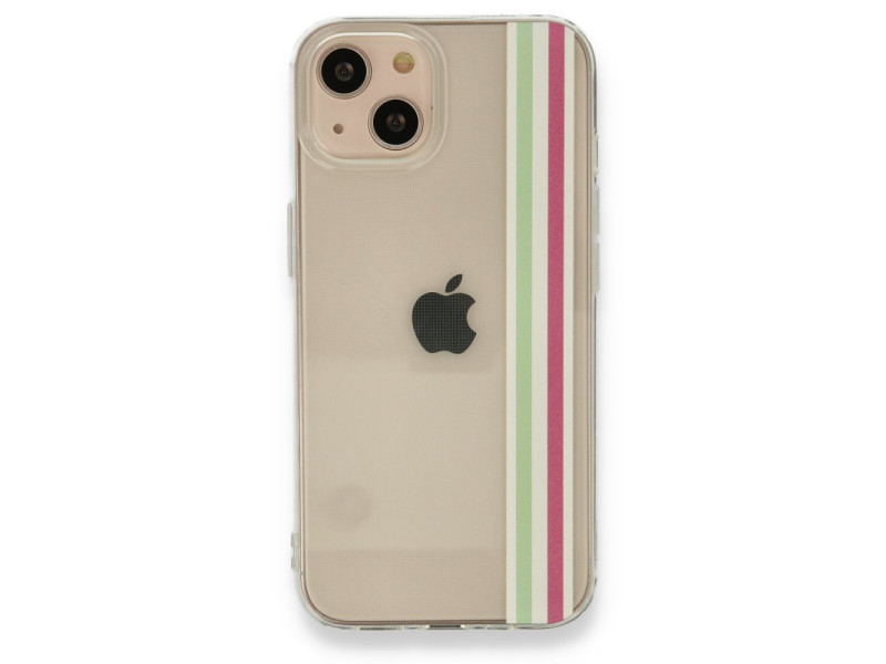 Newface iPhone 13 Kılıf Prime Silikon - Yeşil-Pembe