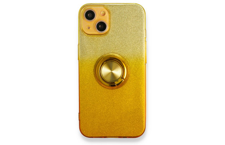 Newface iPhone 13 Kılıf Simli Yüzüklü Silikon - Sarı